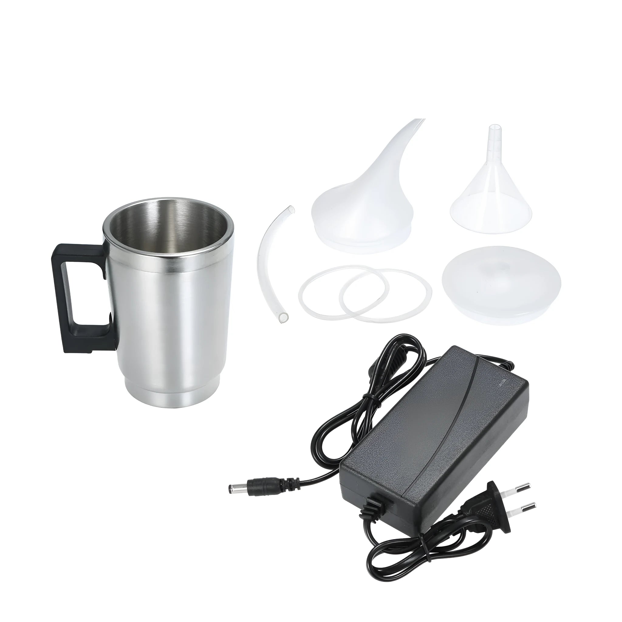 Automobile headlamp renovation kit parts with stainless steel cups, covers, and power adapters for lens polishing