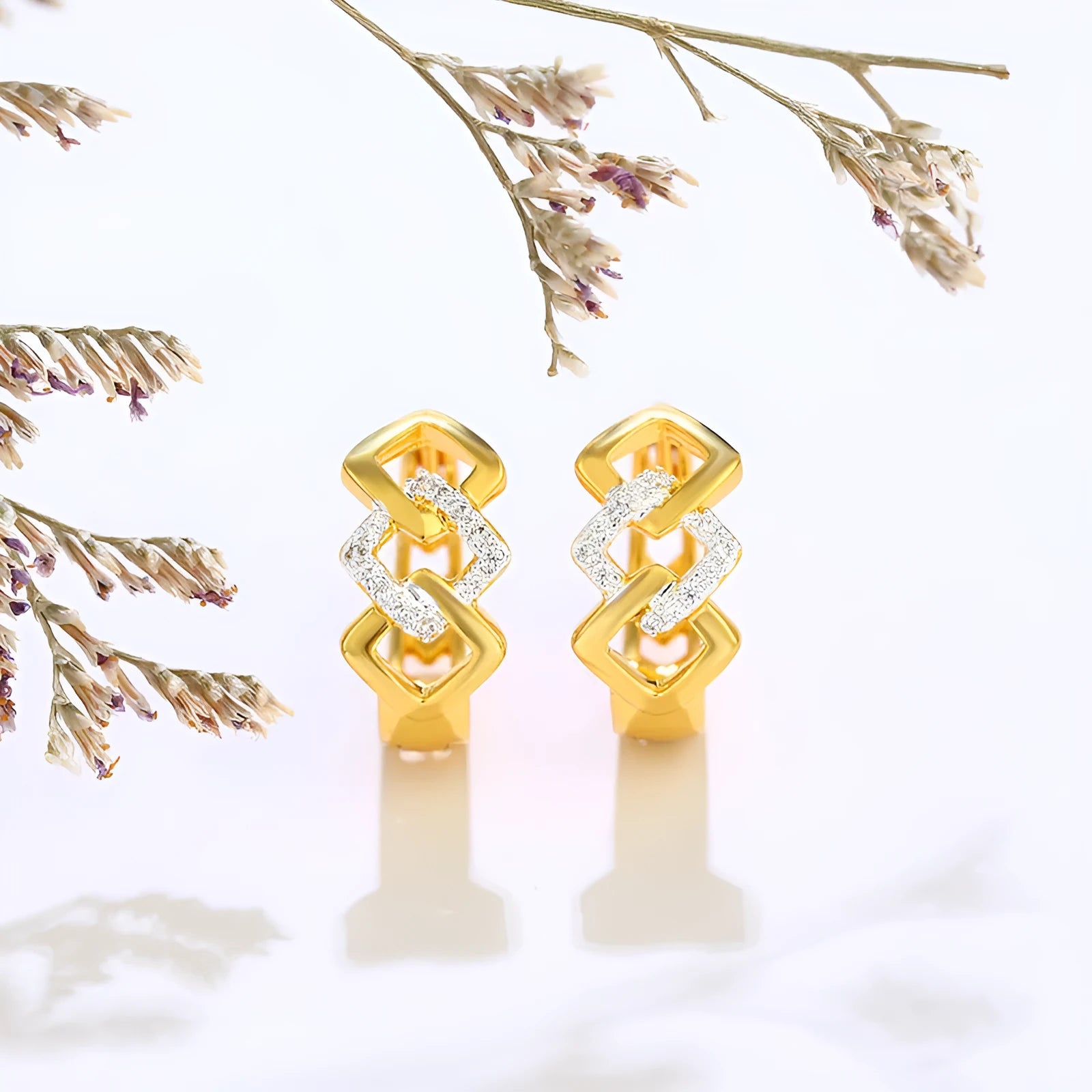Geometric hollow-out gold ear clip earrings with alloy construction