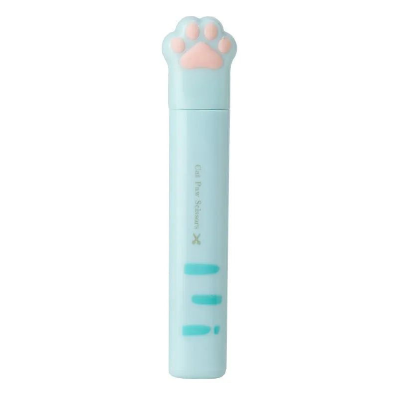 Cat paw mini folding scissors showing stainless steel blades and compact 8.7cm dimensions