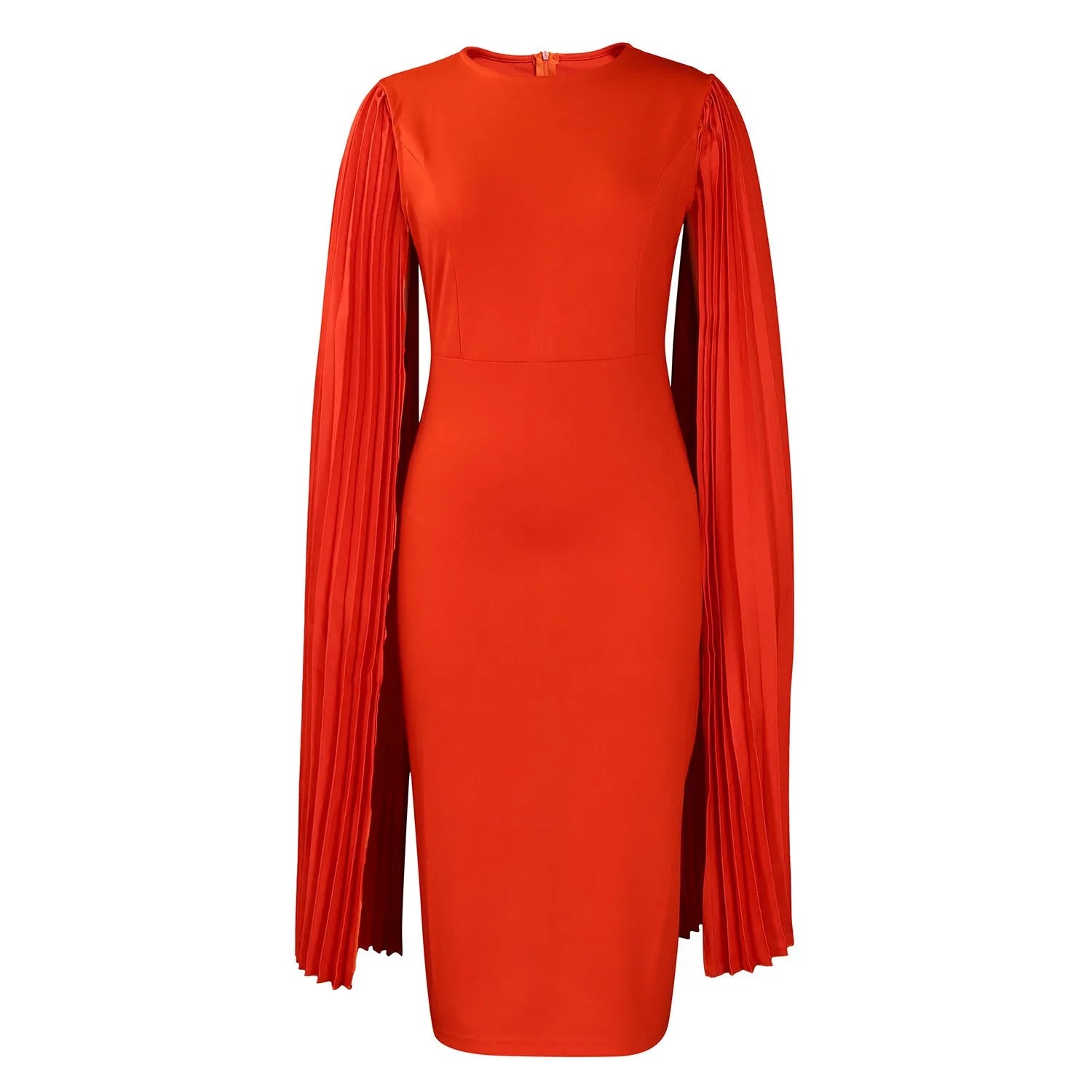 Women's long sleeve evening dress with pleated shawl collar in a choice of colours.