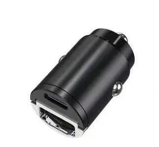 Black mini 30W car cigarette lighter charger with PD QC fast charging