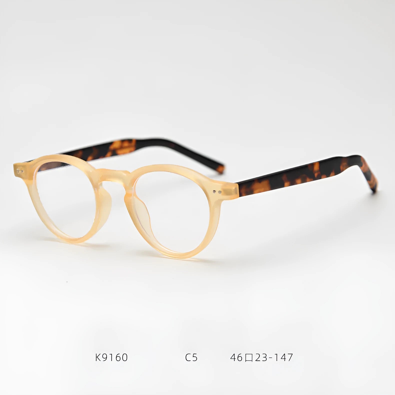 Retro plate full rim myopia glasses with anti-blue light AC lens in metal frame leopard ring colour 9352-C7