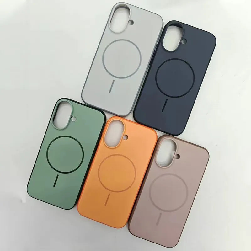 Blue magnetic iPhone case with a frosted finish and a dedicated AI camera button on the side.