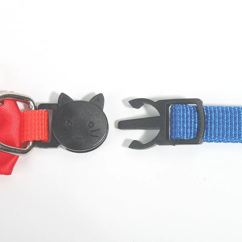 Adjustable nylon cat bow collar with bell in striped pattern, multiple colour options