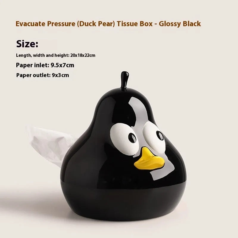 White ceramic pear-shaped tissue box with animal-themed design in green colour option