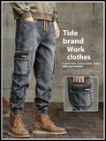 Men’s retro ankle-tied denim jeans in retro colour, mid-waist skinny fit with elastic waist