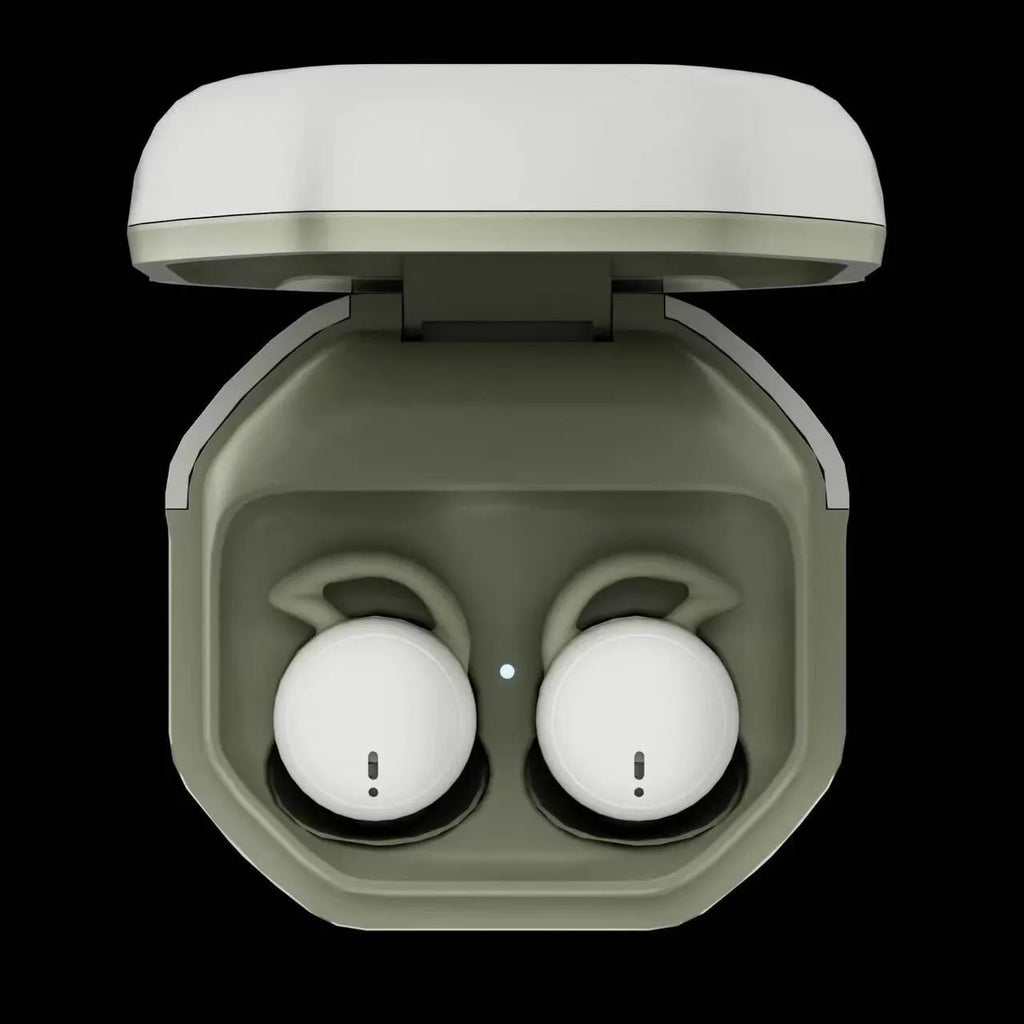 Mini no-pressing Bluetooth headset for side sleeping in milk tea colour with plastic earplug design