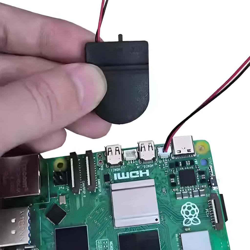 Black rechargeable battery for Raspberry Pi 5 clock module RTC backup power supply