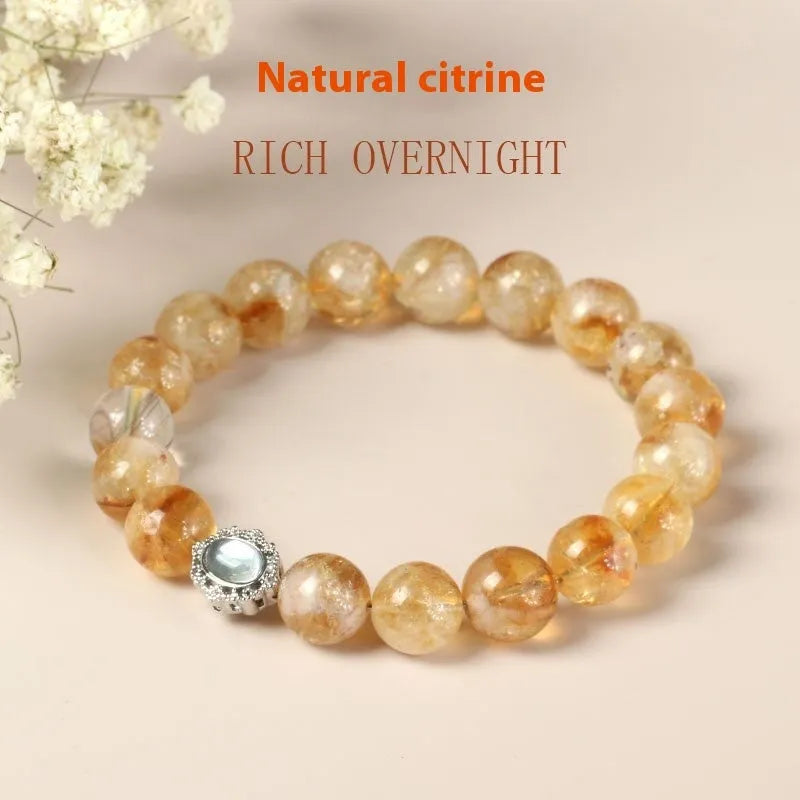 Geometric citrine crystal bracelet with 10mm beads in polished finish
