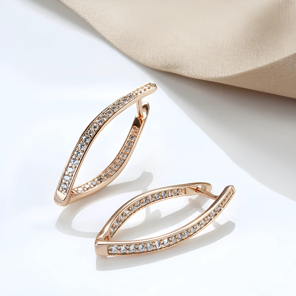 Geometric copper drop earrings with cubic zirconia stones for women, H0493 colour.