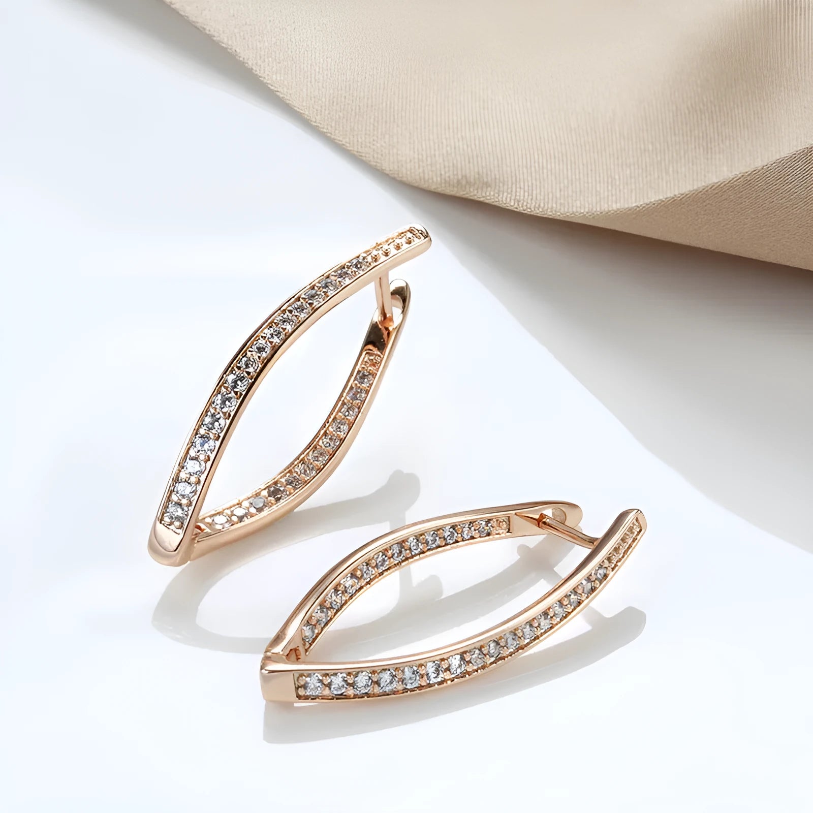 Geometric copper drop earrings with cubic zirconia stones for women, H0493 colour.
