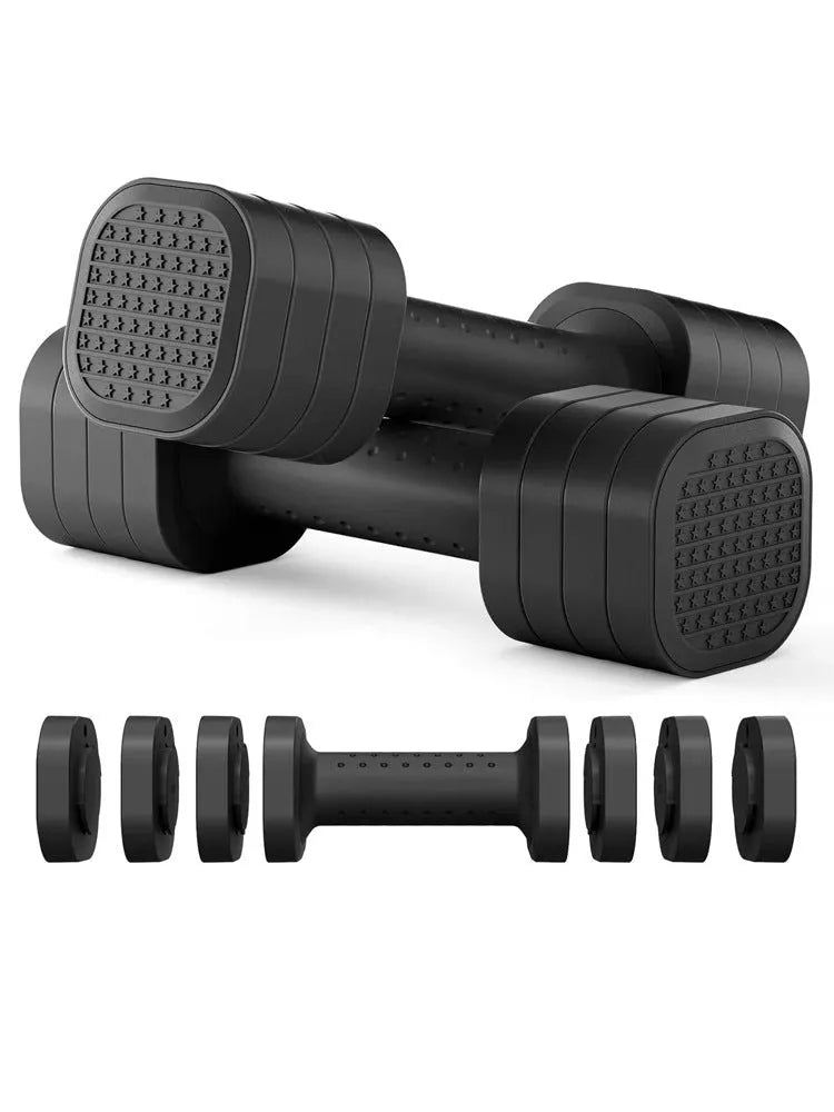 A pair of 5lb detachable dumbbells for women's fitness, shown in a choice of pink, blue, black, or purple colours.