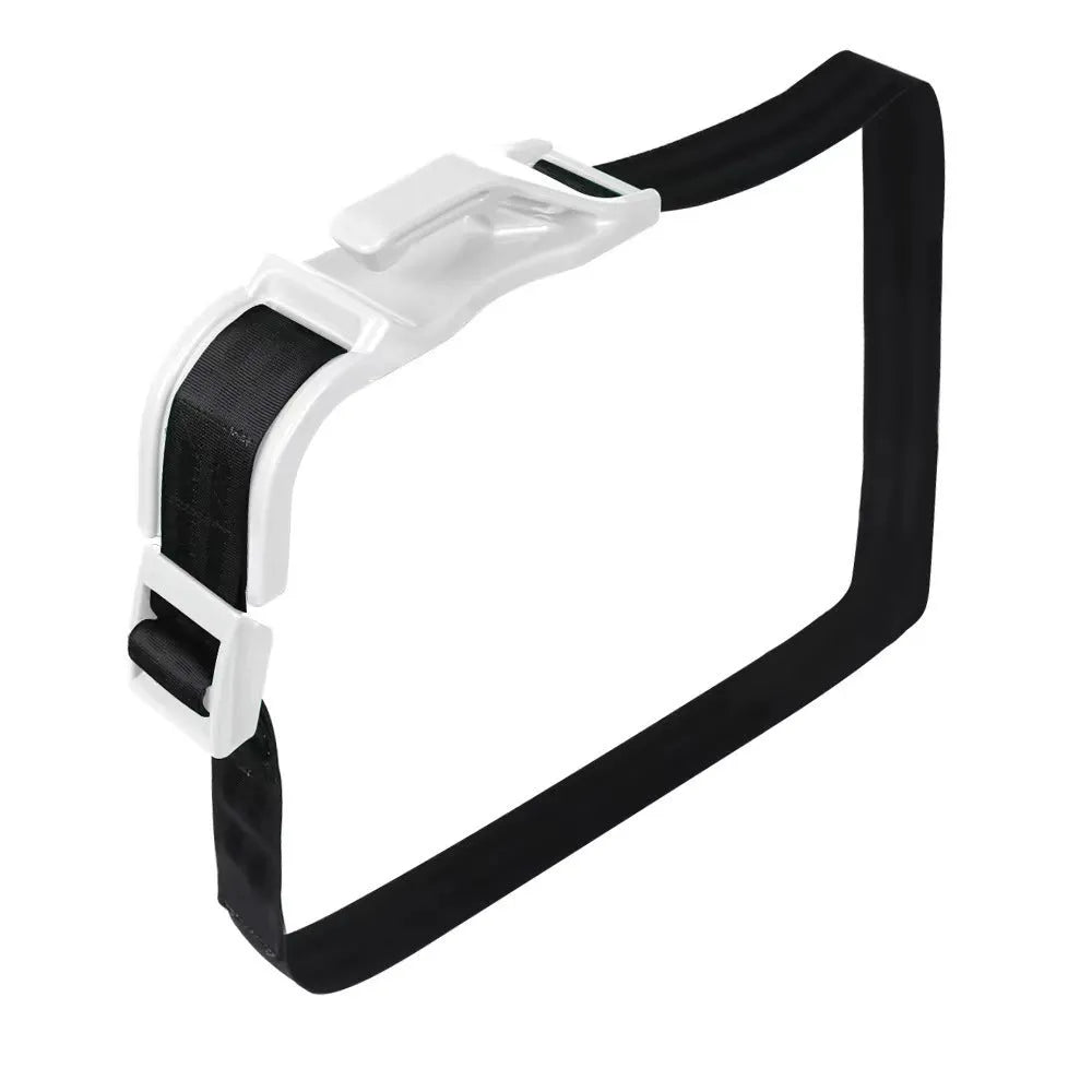 Car safety buckle for pregnant women in black with raised belt adjuster on car seat