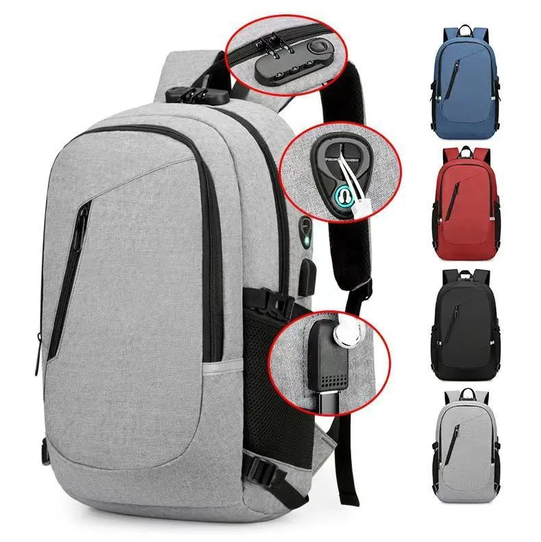 Grey Oxford cloth computer backpack with street trend design shown front view