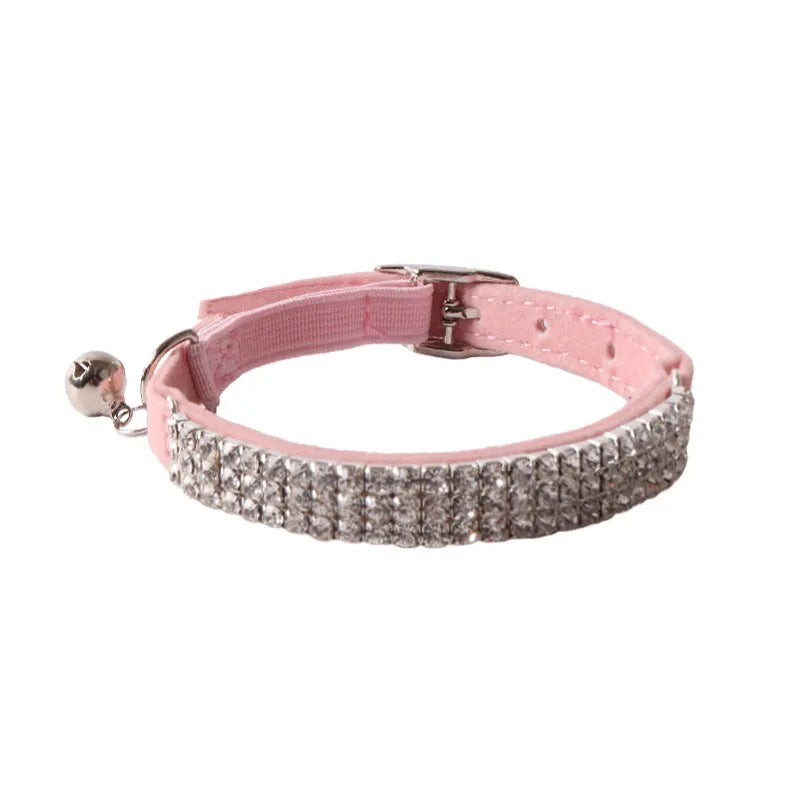 Flocking material cat collar with gang drill design and elastic buckle in six colour options