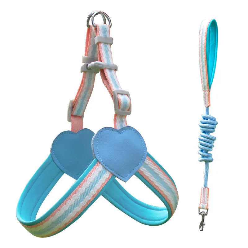Nylon dog walking chest strap vest with hand-held rope in emerald green