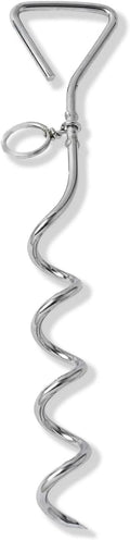 Medium spiral dog tie out stake made of solid steel for secure outdoor tethering in sandy soil