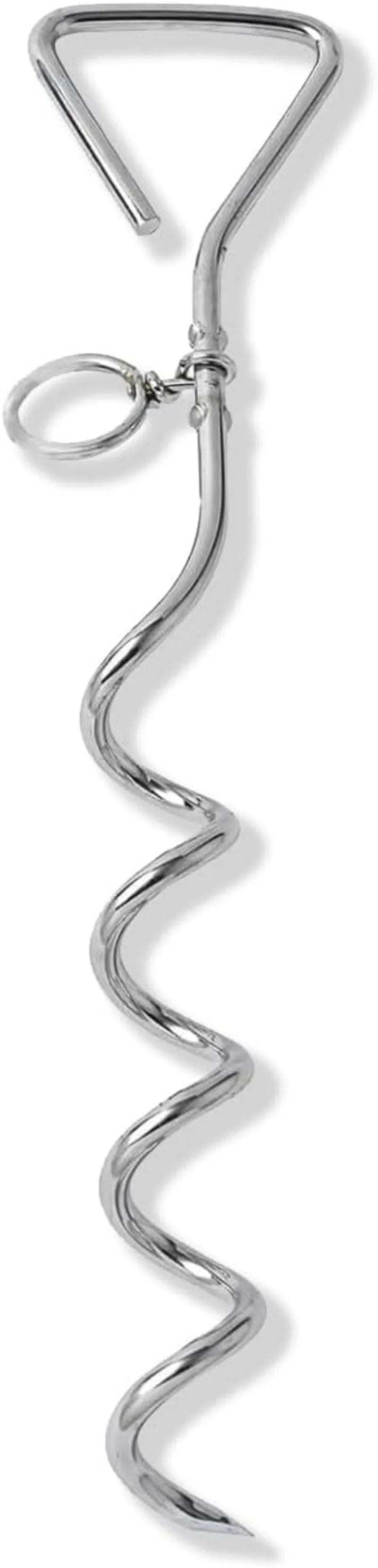 Medium spiral dog tie out stake made of solid steel for secure outdoor tethering in sandy soil