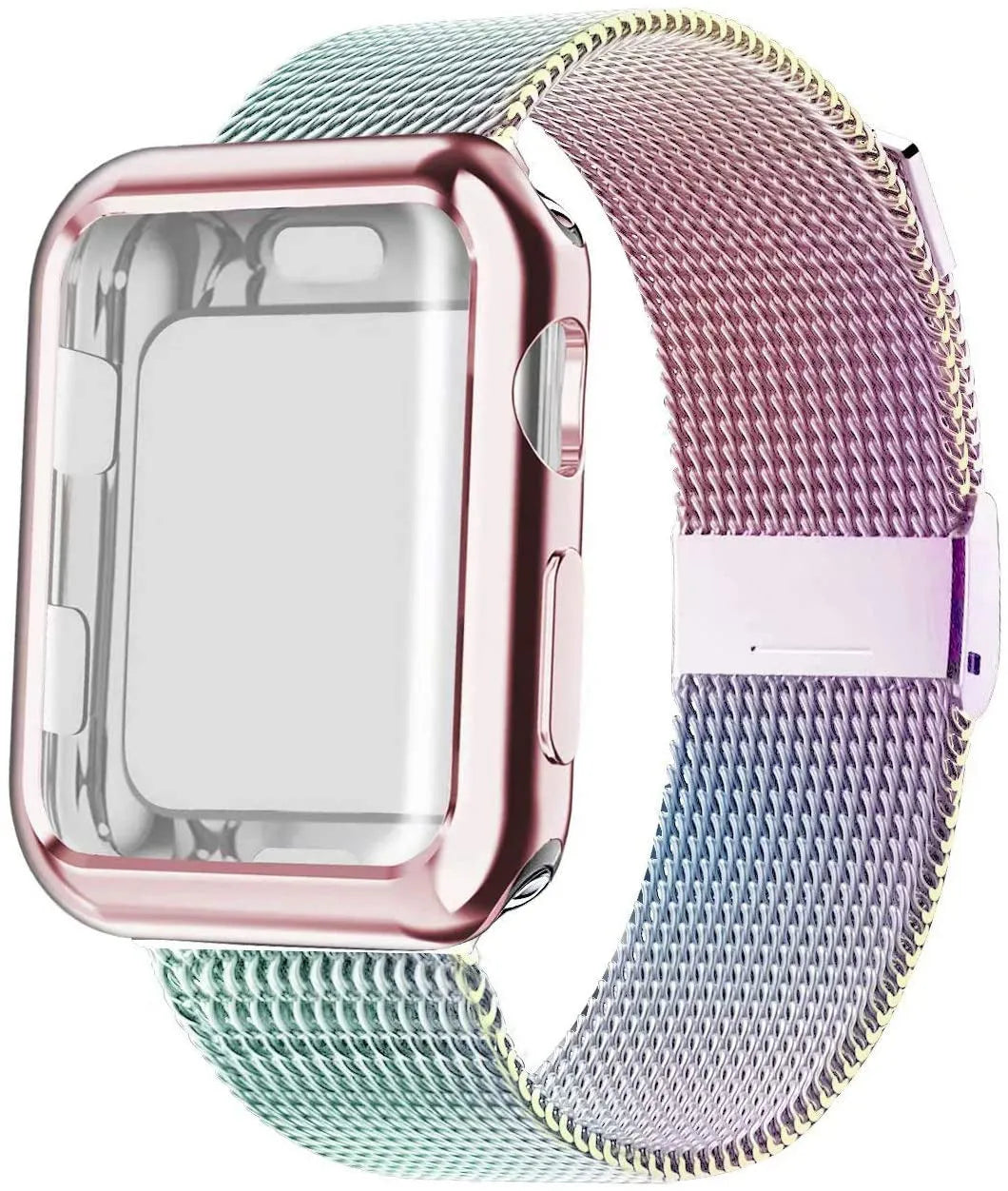 Apple Watch magnetic Milanese loop metal wristband in multiple colours with protective case.