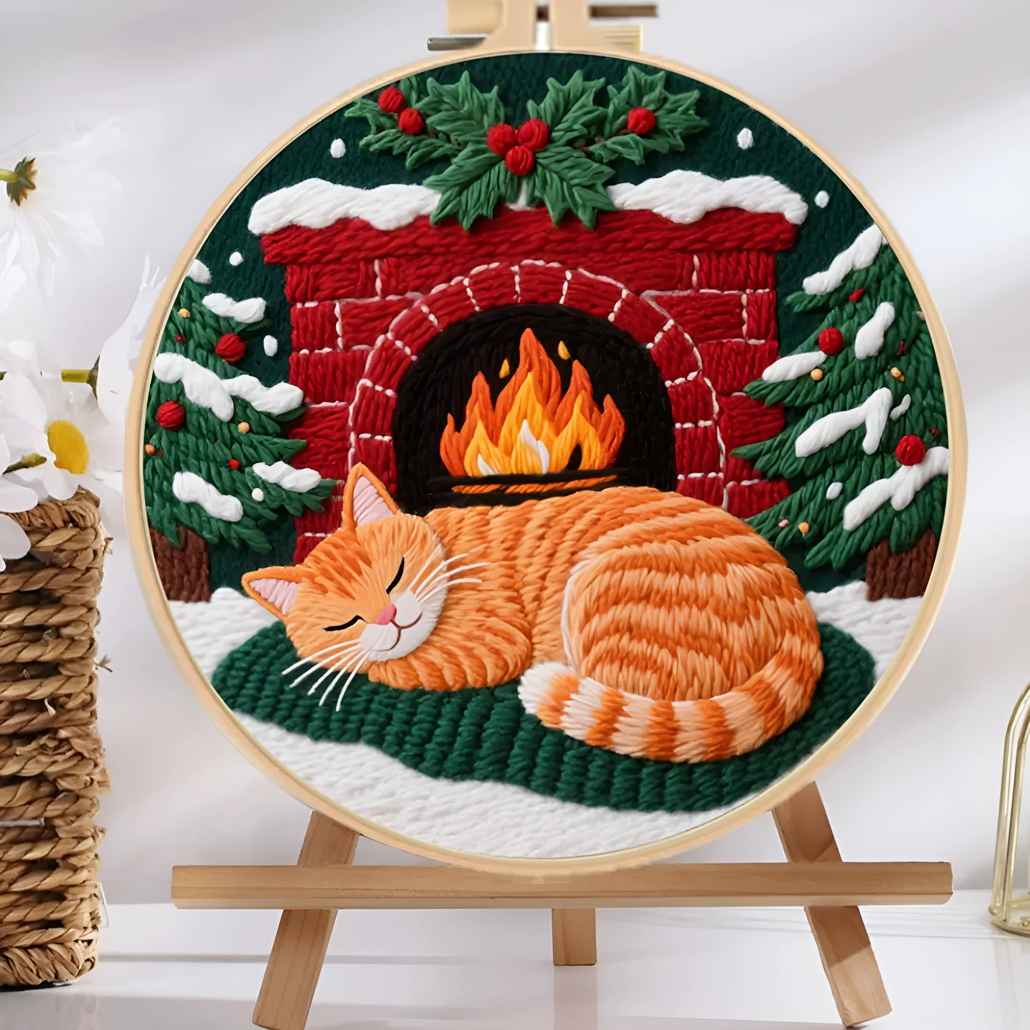 Autumn fruit embroidery DIY material package with cotton linen fabric and optional bamboo frame