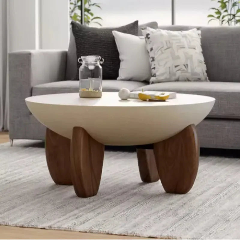 White solid wood coffee table with adjustable height and storage compartment.