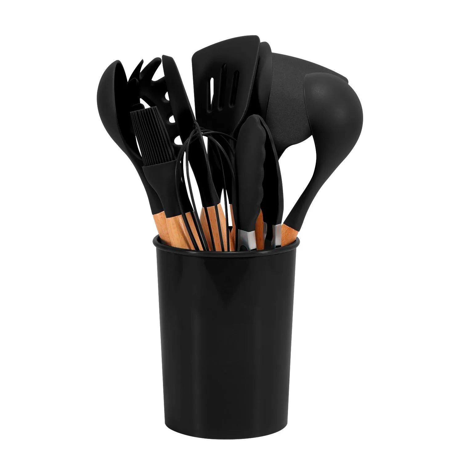 12-piece non-stick silicone kitchenware set with wooden handles in modern simplicity design, various colour box packaging options