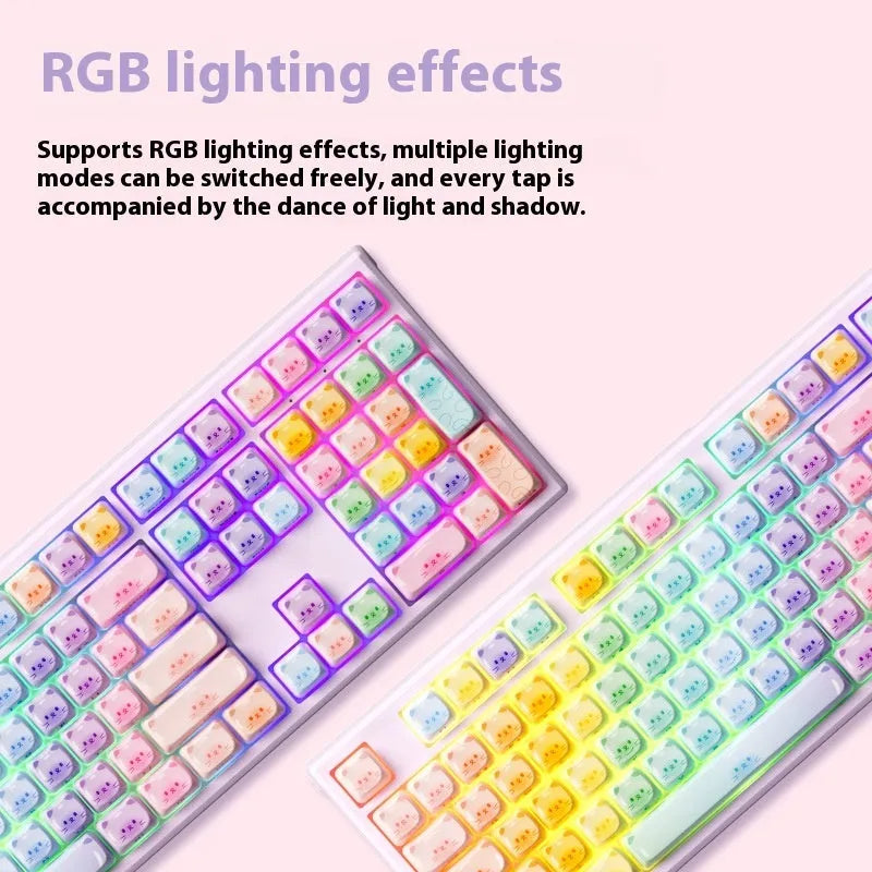 Colour sugar cat mechanical keyboard with MG108B colour scheme and Bluetooth connectivity