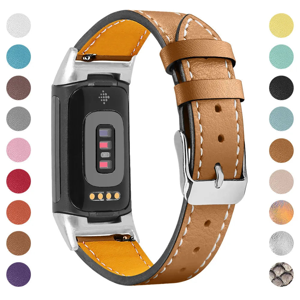 Genuine cowhide leather strap for Fitbit Charge 5 and Charge 6 in multiple colour options