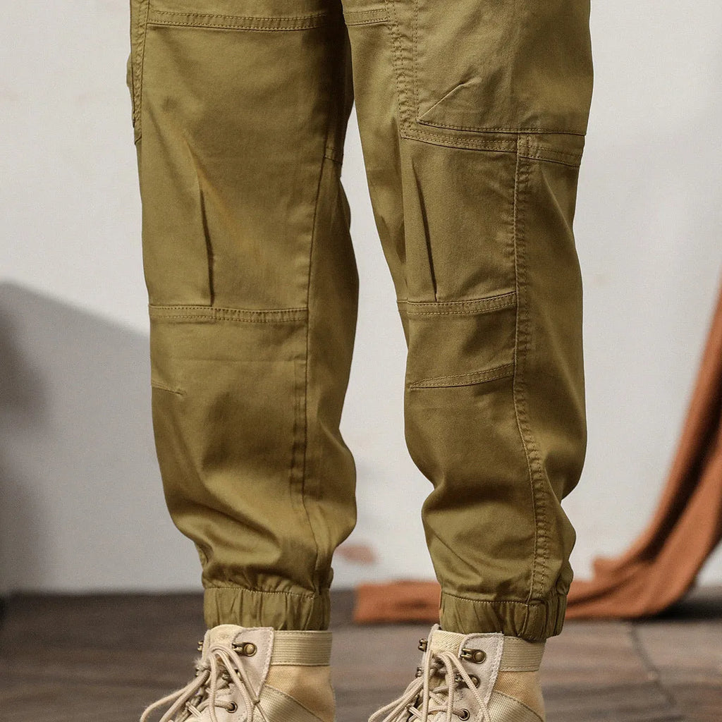 Men's tapered cotton overalls in Korean style with ankle banding and small leg openings
