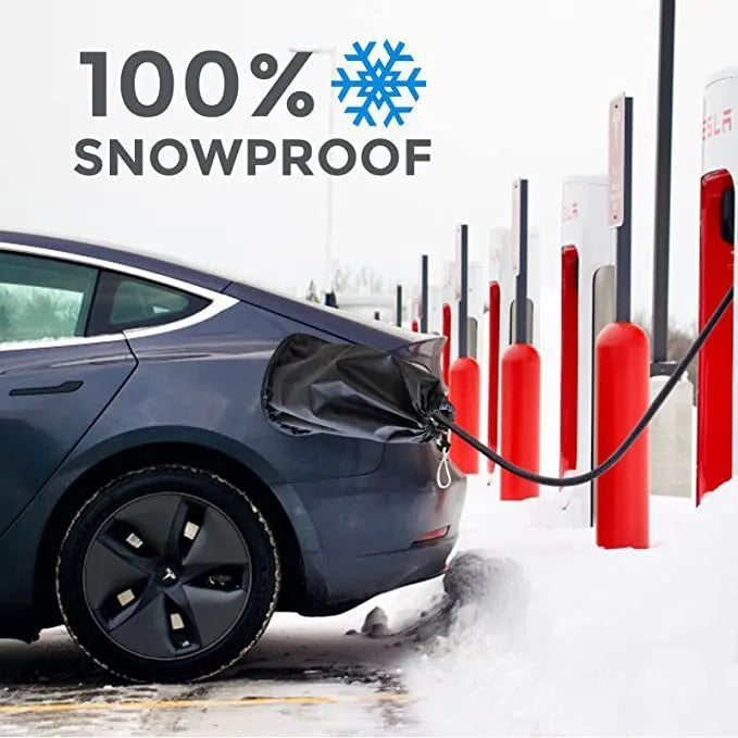 Grey waterproof cover for electric vehicle charging point with drawstring closure