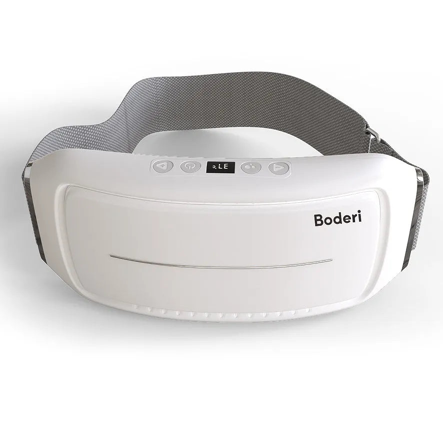 White Tummy Machine abdominal toning belt with EMS electrodes and wireless remote control