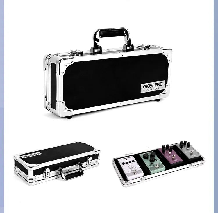 Aviation box T-EC8 trumpet style single guitar effect pedal on a dark surface