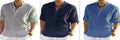 Men's cotton linen shirt with stand collar and long sleeves in solid colour