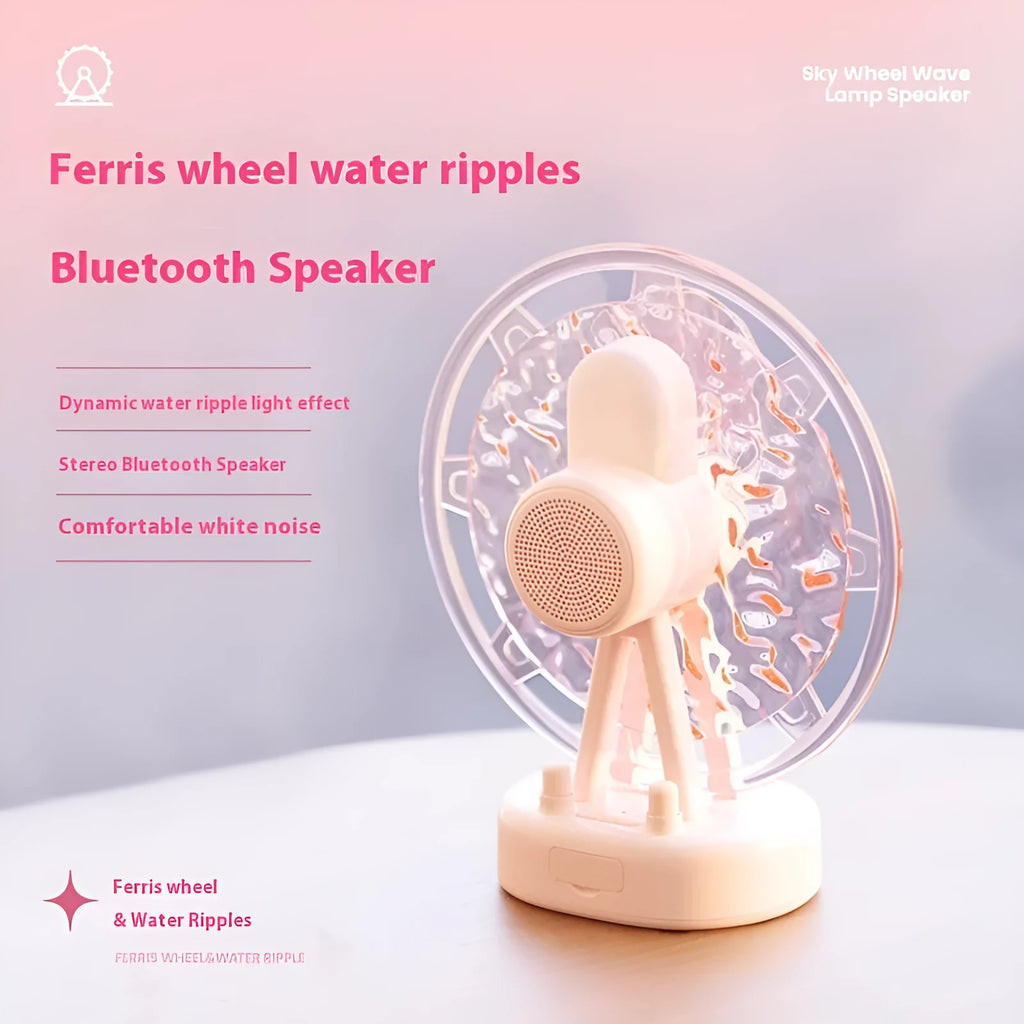 White and pink Ferris wheel design Bluetooth speaker with colourful water ripple LED mood lights