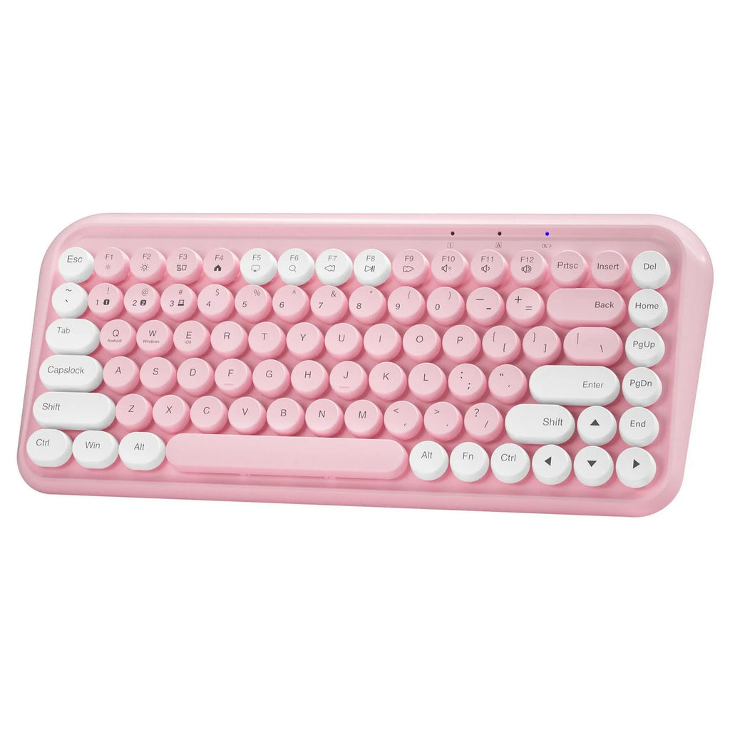 Pink dual-mode wireless Bluetooth keyboard with 84 keys and portable design
