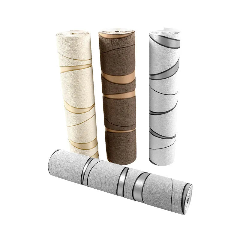 Curve stripe 3D wallpaper roll with deerskin velvet texture in dark brown and light grey colours