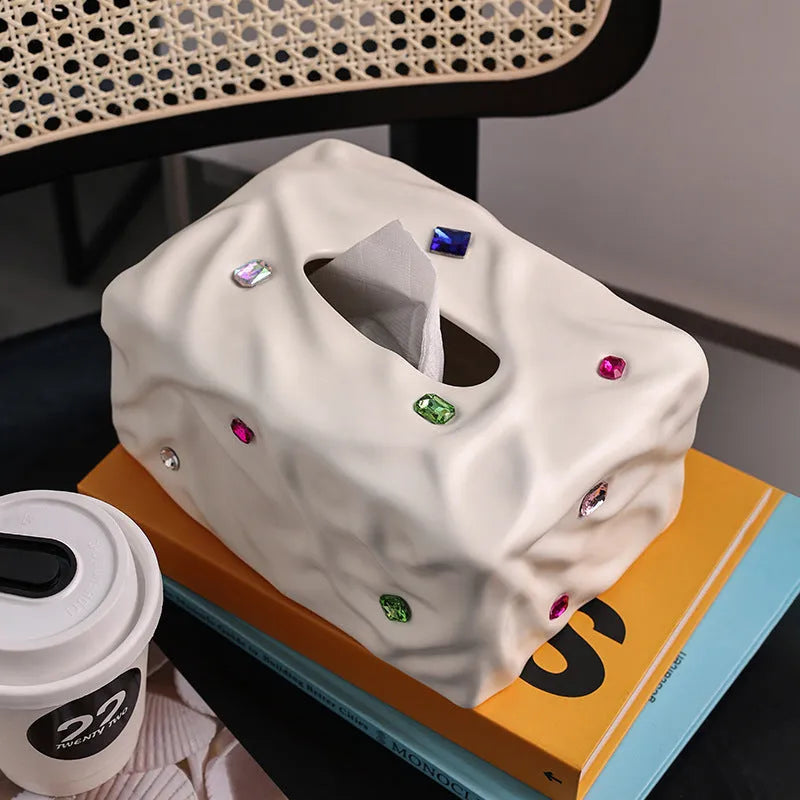 Ceramic tissue box in light luxury style with matte finish