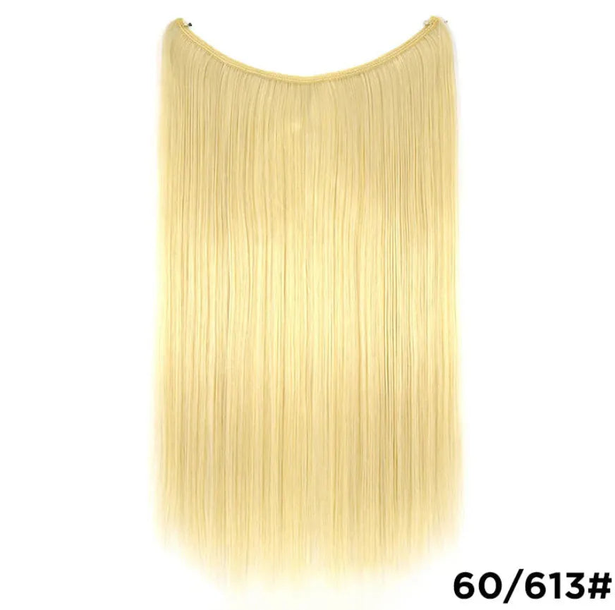 22-inch invisible wire hair extension in silky straight synthetic with no clips for natural volume