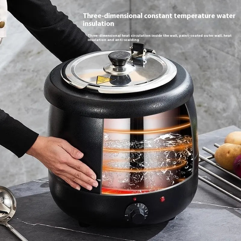 Black stainless steel 10L electric heating insulation pot with large mouth opening and steel cover