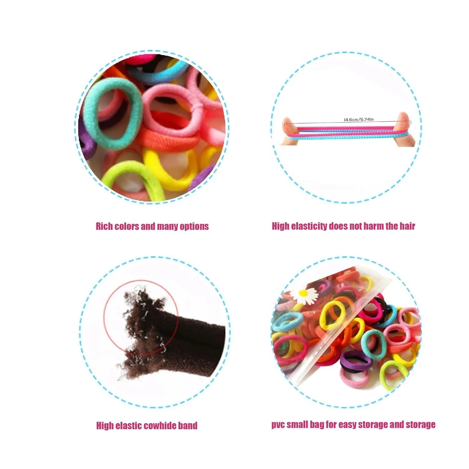 100 multicolour seamless cotton baby hair ties in small jar packaging