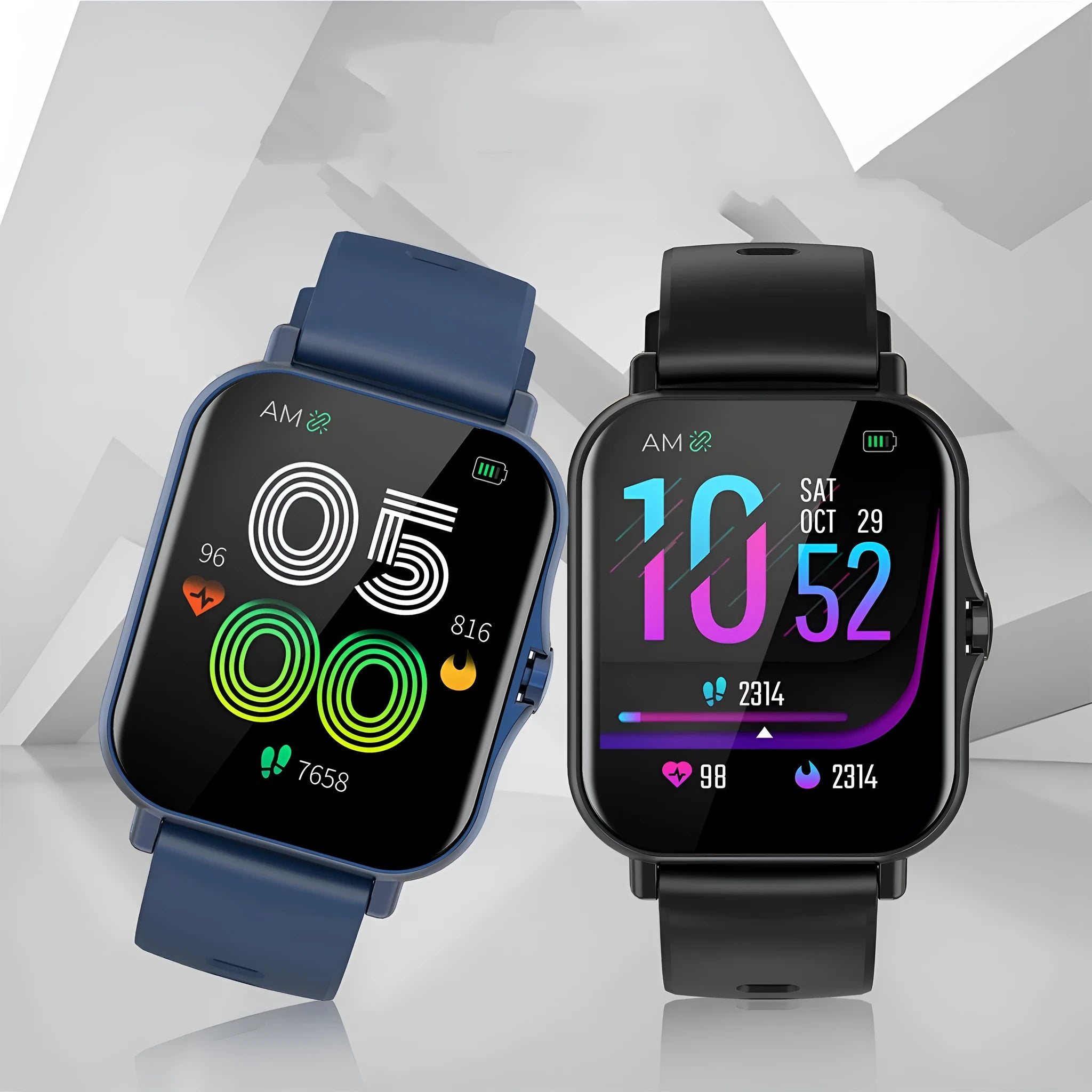 W10 Bluetooth smart watch with heart rate and blood pressure monitoring on wrist, showing 1.75-inch touch screen display