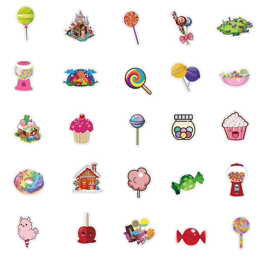 Colourful Candy series graffiti stickers with cartoon designs measuring 4-6cm
