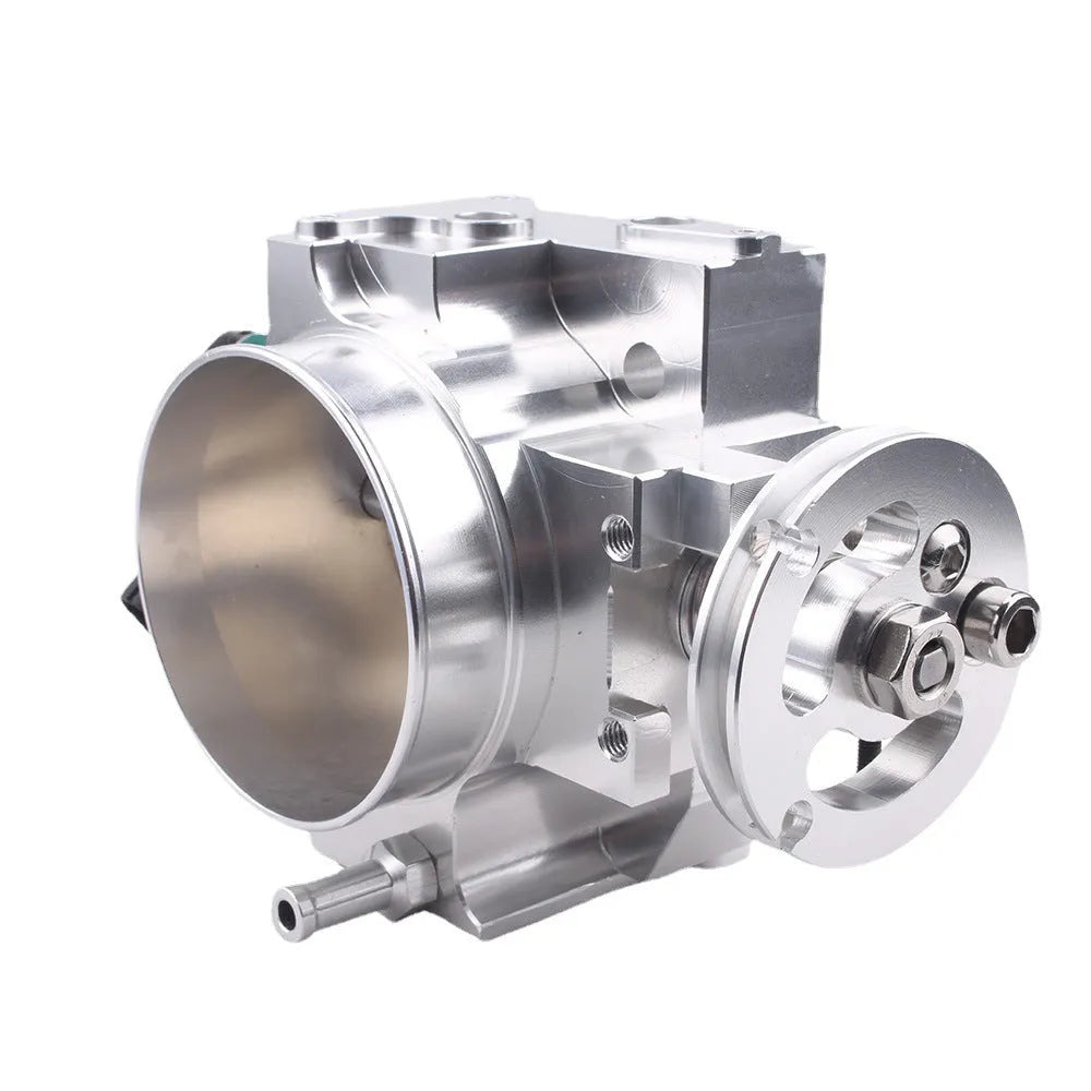 Aluminium throttle body for Honda K20A engine, showing 70mm bore, in black or silver finish
