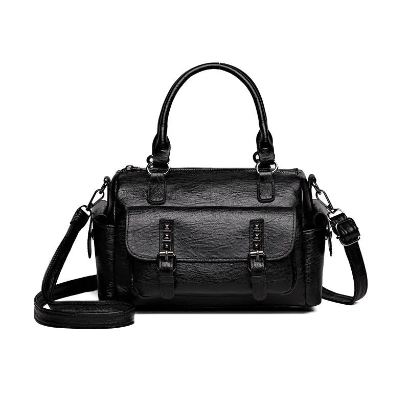 Large capacity vintage messenger bag in horizontal square suitcase shape with PU leather construction