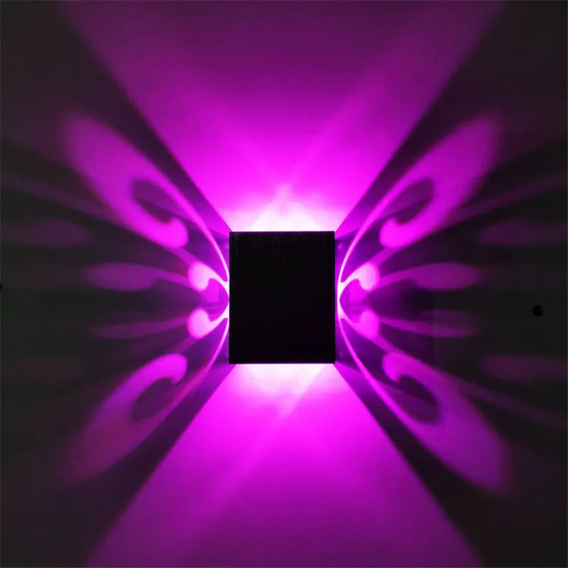 Butterfly-shaped LED wall lamp with aluminium shade and remote control for colour selection