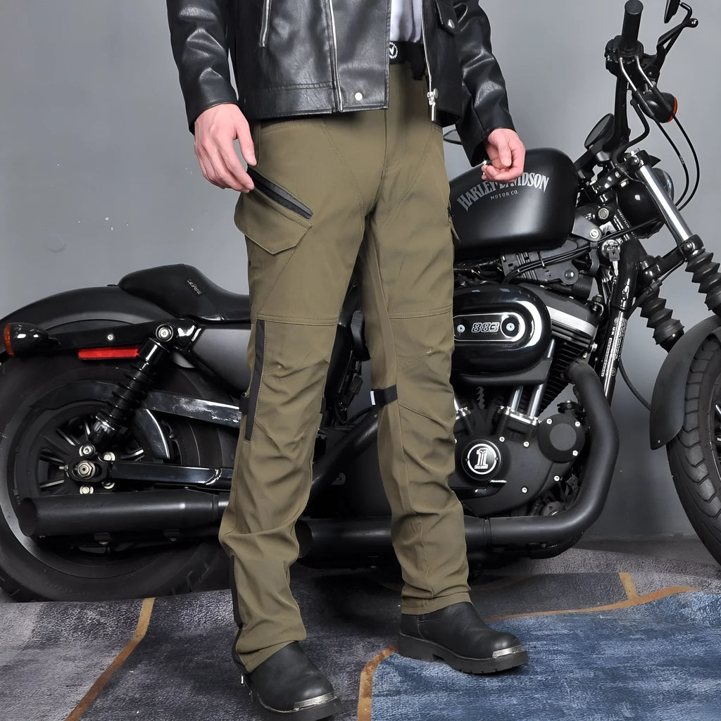 Motorcycle waterproof cycling trousers with protective gear set in black or green belt colours
