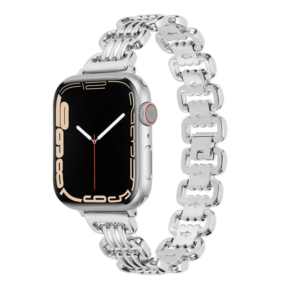 Alloy metal bracelet for Apple Watch in silver, black, gold, rose gold, and Starlight colours