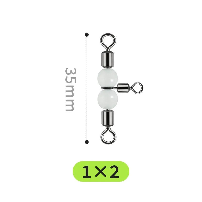 Copper fishing lure accessories showing luminous T-type balance fork with three-fork swivel beads and eight connection rings