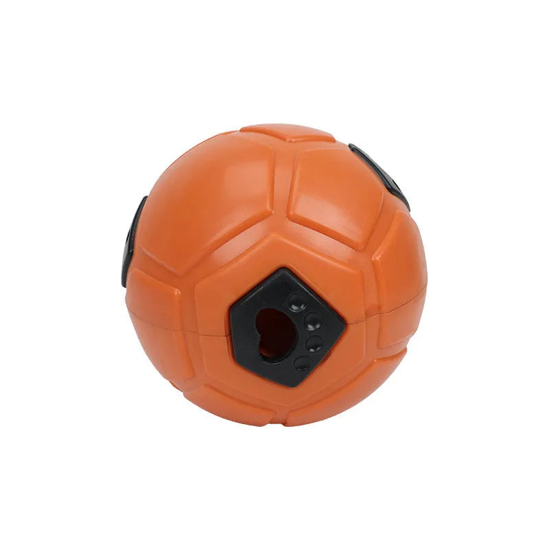Orange and white TPR dog chew toy ball for teeth grinding and interactive play.