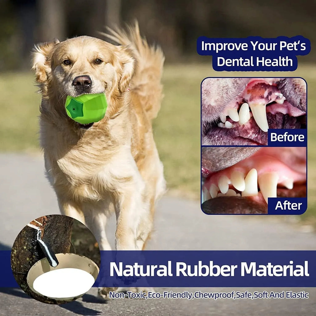Green natural rubber dog squeaky ball toy for large breed aggressive chewers